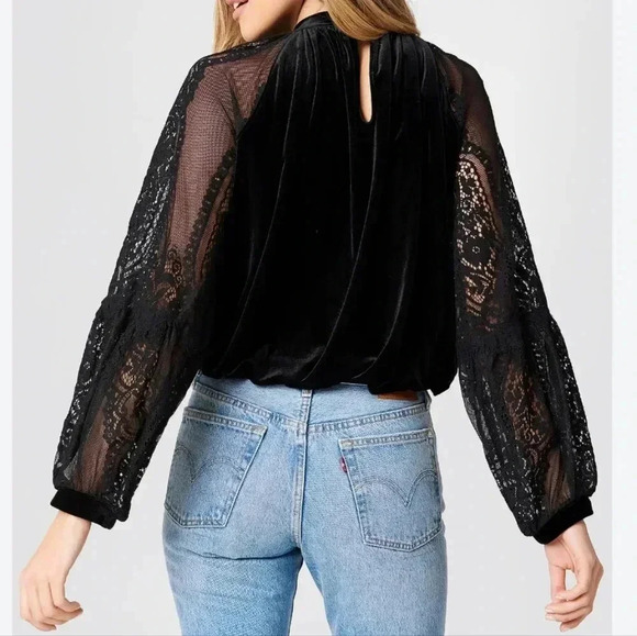 Free People Dream Team Velvet l/ Lace Whimsigoth Black XS Blouse - Picture 9 of 14